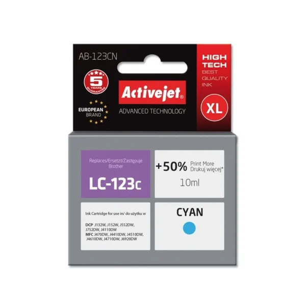 Activejet AB-123CN Ink (replacement for Brother LC123C/121C; Supreme; 10 ml; cyan)