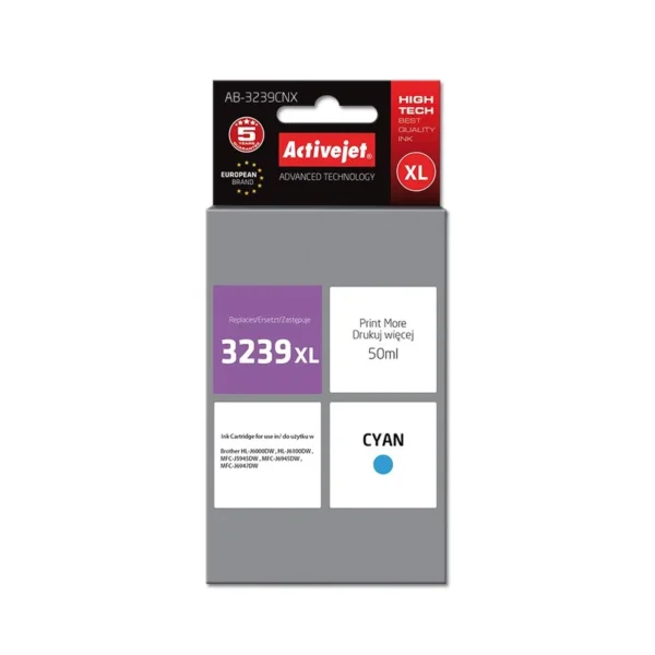 Activejet AB-3239CNX Ink cartridge (replacement for Brother LC3239XLC; Supreme; 50 ml; cyan)