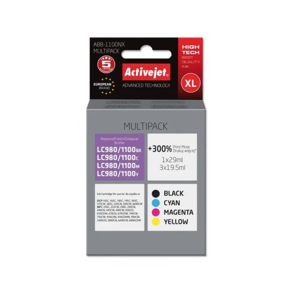 Activejet ABB-1100NX Ink (replacement for Brother LC1100/980; Supreme; 1 x 29 ml, 3 x 19.5 ml; black, magenta, cyan, yellow)