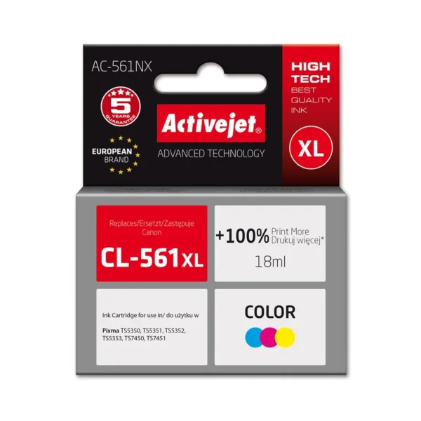 Activejet AC-561NX Ink (replacement for Canon CL-561XL; Supreme; 18 ml; Color: Cyan, Magenta, Yellow)