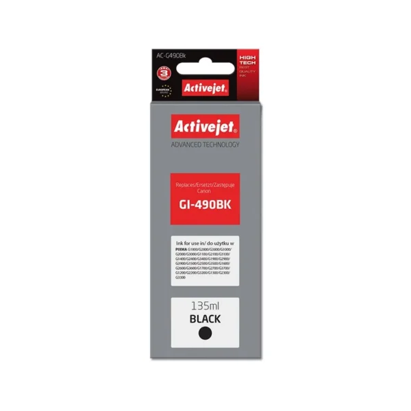 Activejet AC-G490Bk Ink (replacement for Canon GI-490BK; Supreme; 135 ml; 6000 pages, black)