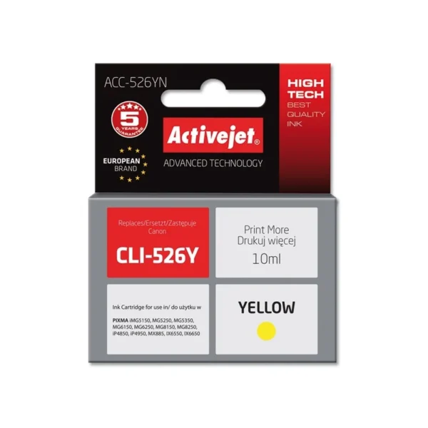 Activejet ACC-526YN Ink cartridge (replacement for Canon CLI-526Y; Supreme; 10 ml; yellow)