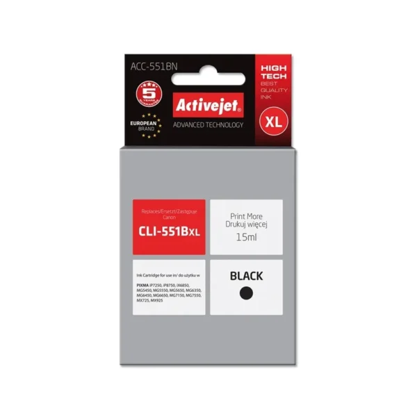 Activejet ACC-551BN Ink cartridge (replacement for Canon CLI-551BK; Supreme; 15 ml; black)