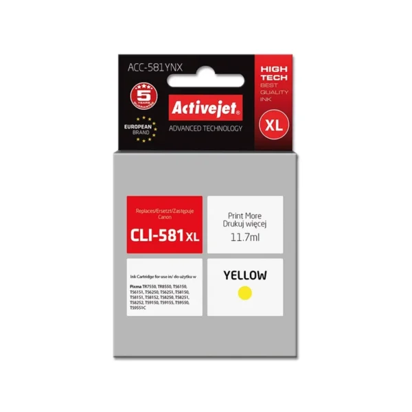 Activejet ACC-581YNX ink (replacement for Canon CLI-581XLY; Supreme; 11,70 ml; yellow)