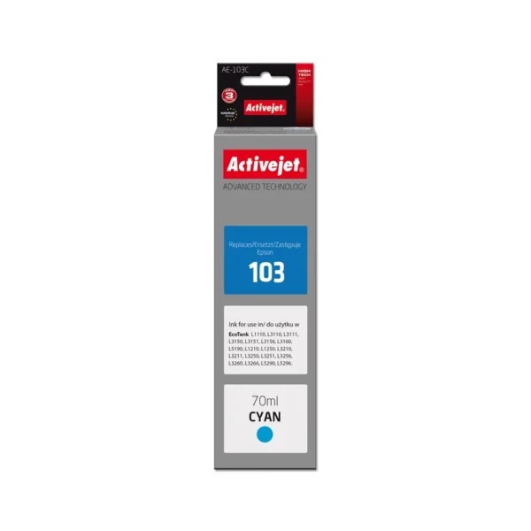Activejet AE-103C Ink Bottle (Replaces Epson 103 C13T00S24A; Supreme; 70 ml; Cyan)