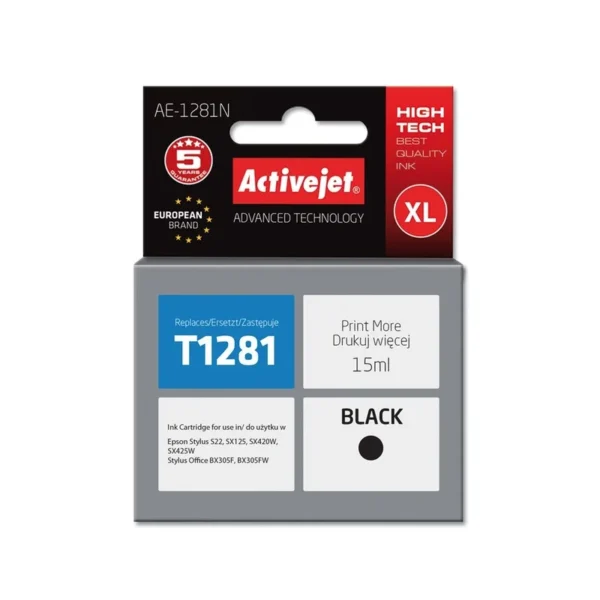 Activejet AE-1281N Ink (replacement for Epson T1281; Supreme; 15 ml; black)