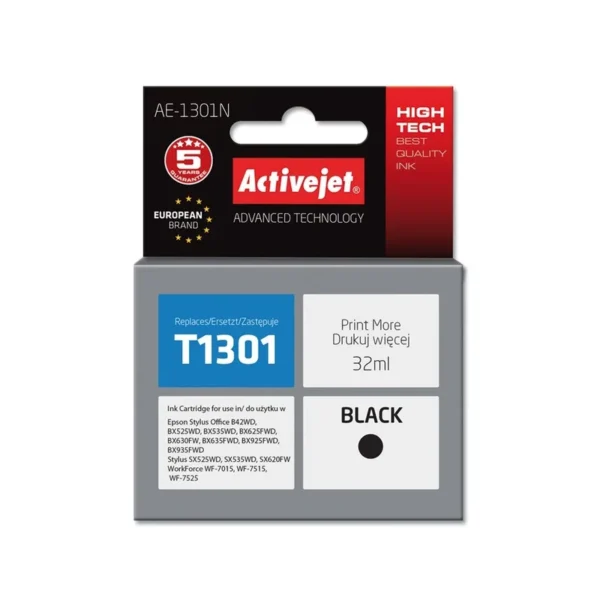 Activejet AE-1301N Ink cartridge (replacement for Epson T1301; Supreme; 32 ml; black)