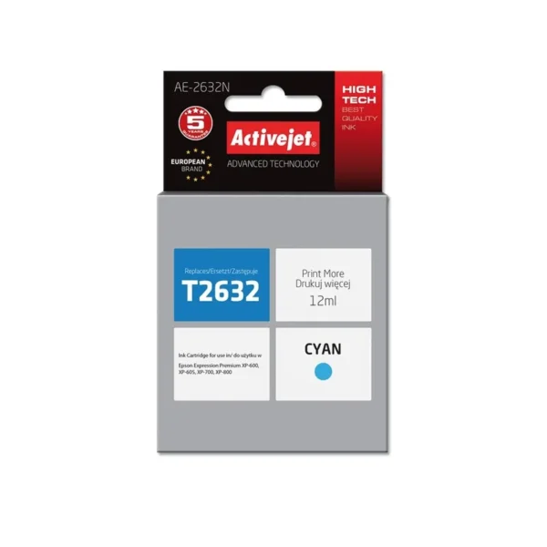 Activejet AE-2632N Ink cartridge (replacement for Epson 26 T2632; Supreme; 12 ml; cyan)