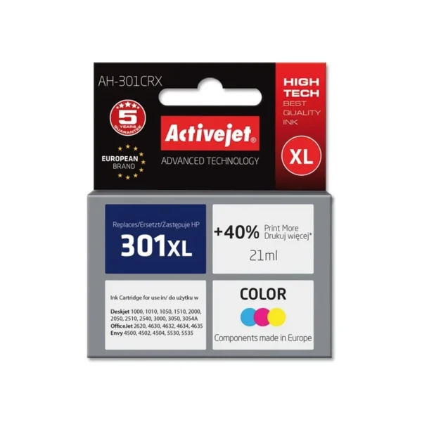 Activejet AH-301CRX Ink (HP 301XL CH564EE compatible; Premium; 21 ml; color)