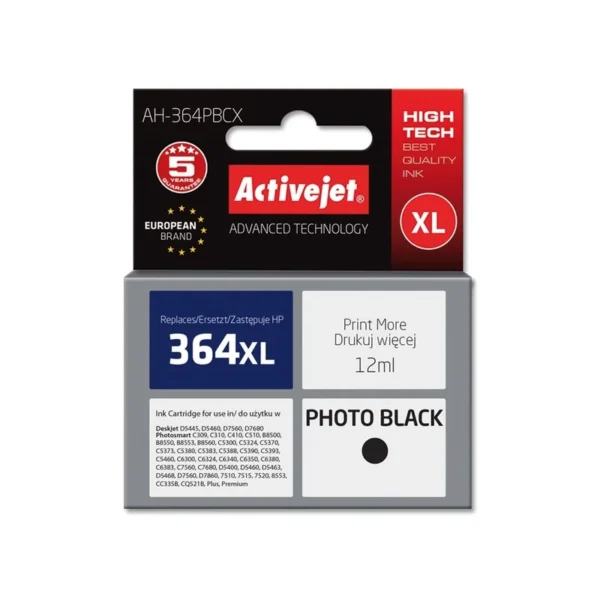 Activejet AH-364PBCX Ink (replacement for HP 364XL CB322EE; Premium; 12 ml; black, photo)