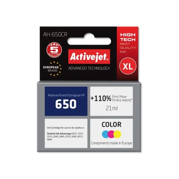 Activejet AH-650CR ink (replacement for HP 650 CZ102AE; Premium; 21 ml; color)