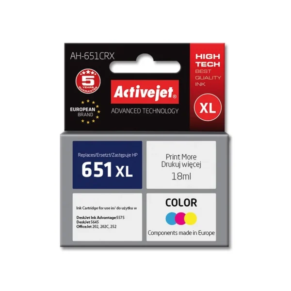 Activejet AH-651CRX ink (replacement for HP 651 C2P11AE; Premium; 18 ml; color)