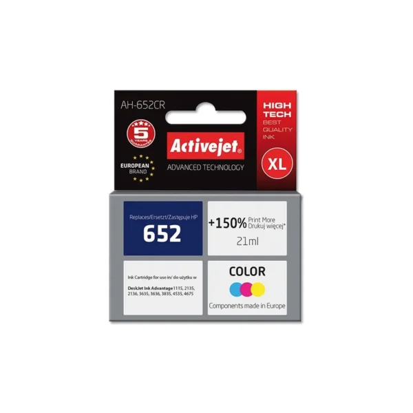 Activejet AH-652CR ink (replacement for HP 652 F6V24AE; Premium; 21 ml; color)