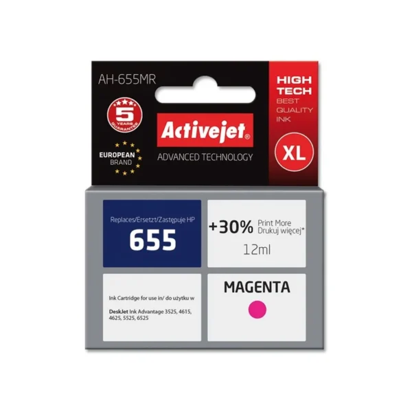 Activejet AH-655MR Ink (replacement for HP 655 CZ111AE; Premium; 12 ml; magenta)