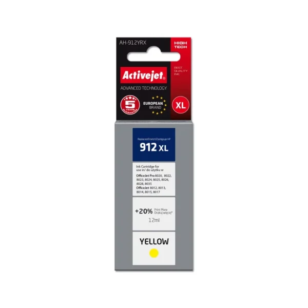 Activejet AH-912YRX Ink Cartridge (replacement for HP 912XL 3YL83AE; Premium; 990 pages; 12 ml, yellow)