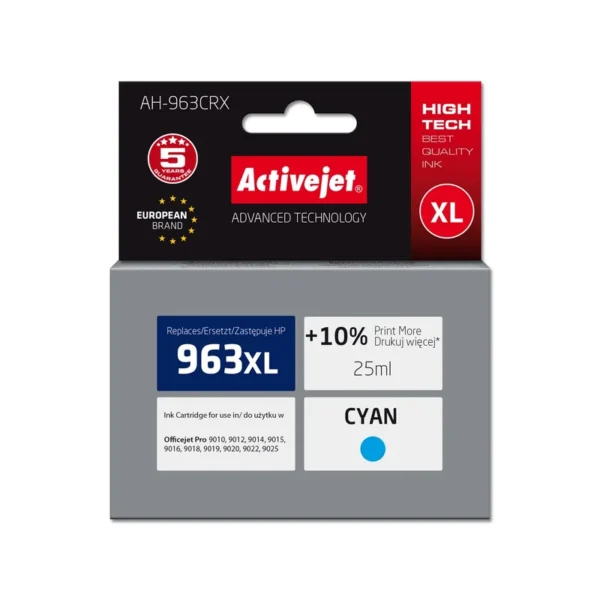 Activejet AH-963CRX Ink (replacement for HP 963XL 3JA27AE; Premium; 1760 pages; 25 ml, cyan)