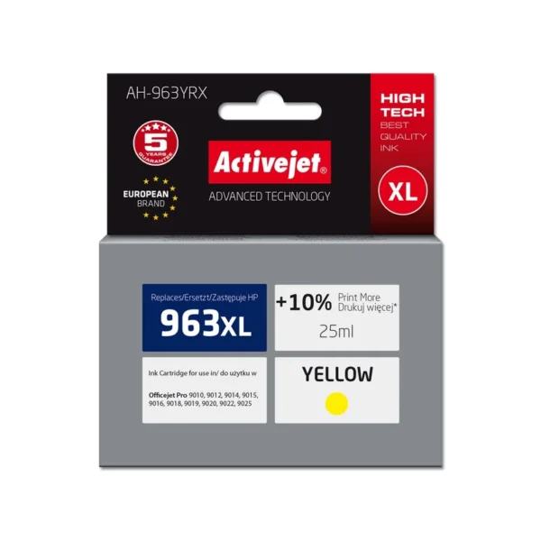 Activejet AH-963YRX Ink (replacement for HP 963XL 3JA29AE; Premium; 1760 pages; 25 ml, yellow)
