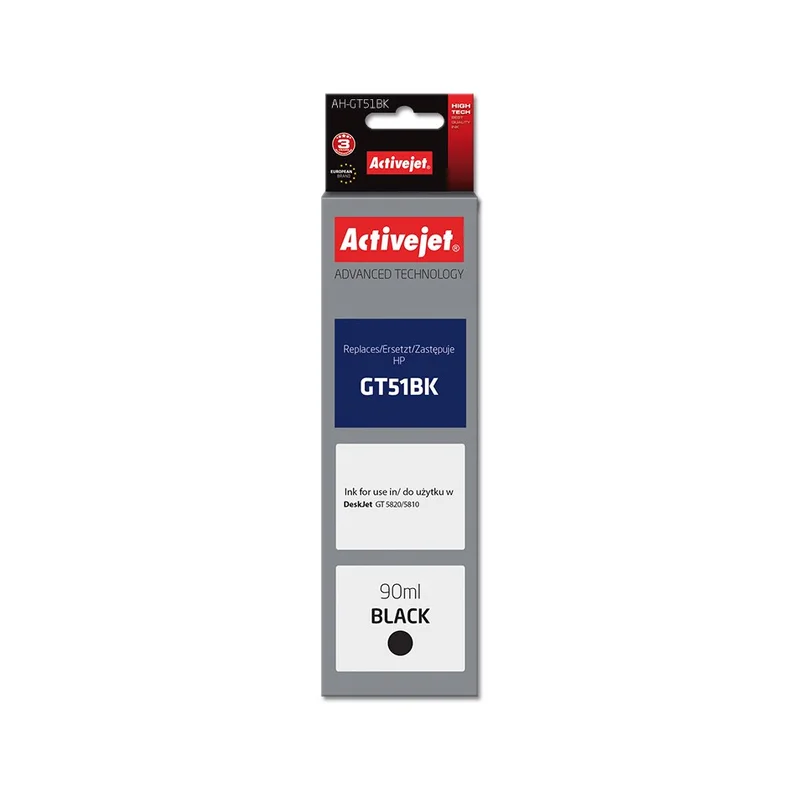 Activejet AH-GT51BK Ink Bottle (Replaces HP GT51BK M0H57AE; Supreme; 90 ml; 6000 pages, black).