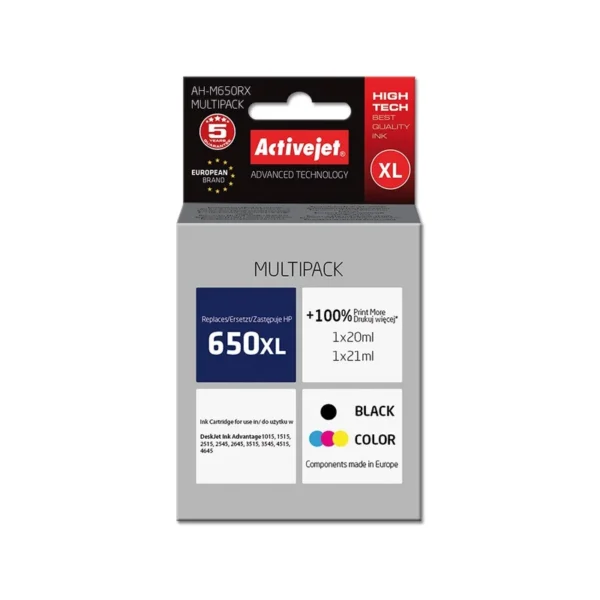 Activejet AH-M650RX Ink (replacement for HP 650 CZ101AE/CZ102AE; Premium; 1 x 20 ml, 1 x 21 ml; 1110 pages, black, color)