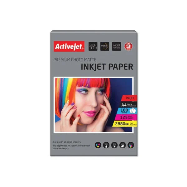 Activejet AP4-125M100 matte photo paper for ink printers; A4; 100 pcs