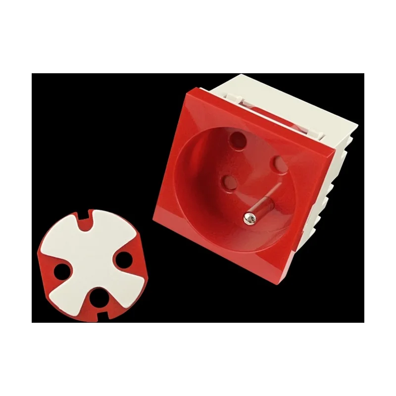 Alantec Modular electrical socket 2P+E, 45x45, DATA with key, red