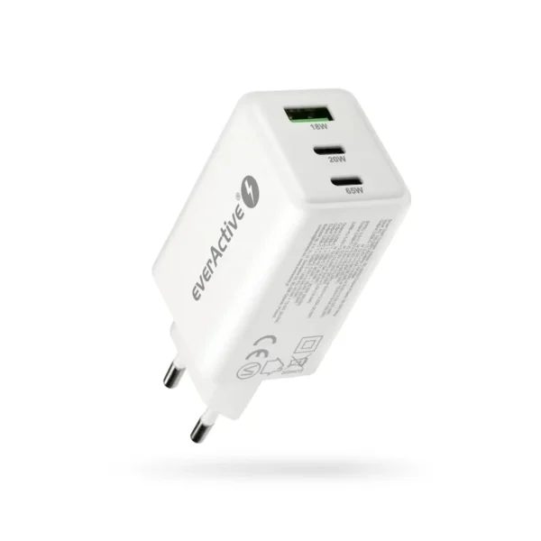 Charger GaN 1 x USB, 2 x USB-C Quick Charge 4+ 65W white
