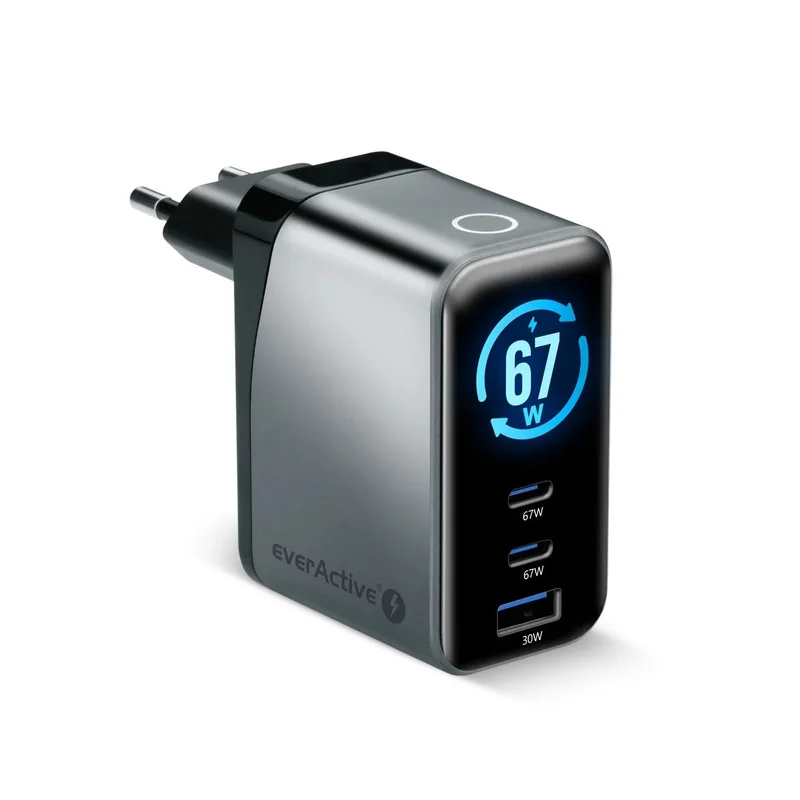 Charger GaN 1 x USB, 2 x USB-C Quick Charge 4+ 67W black