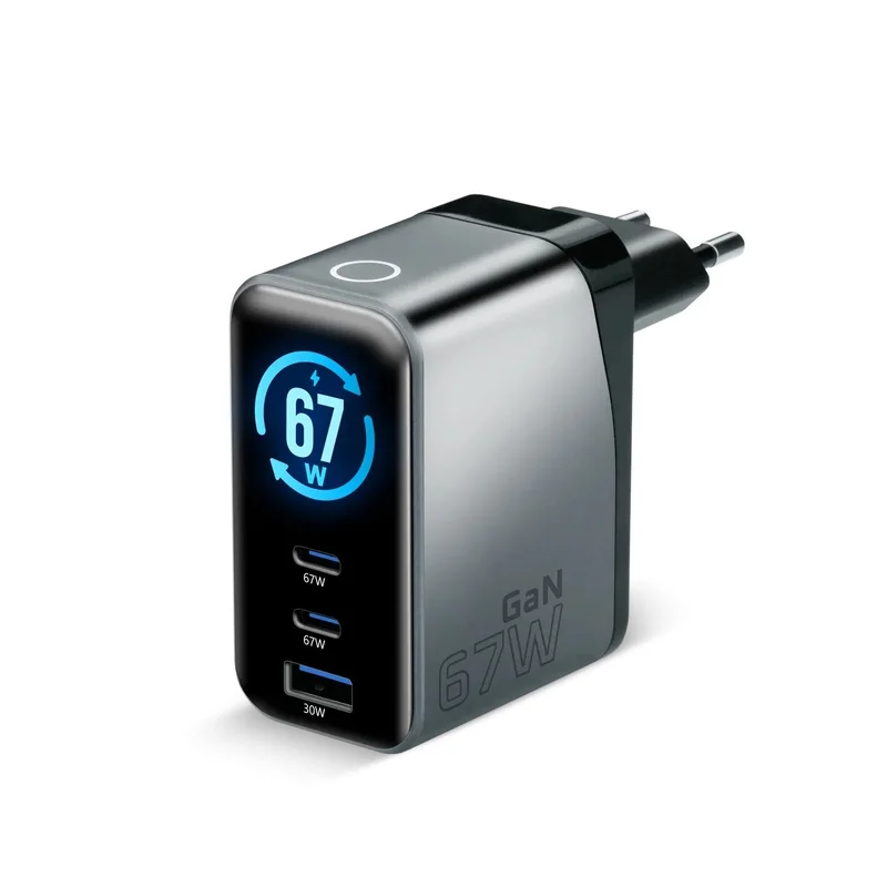 Charger GaN 1 x USB, 2 x USB-C Quick Charge 4+ 67W black