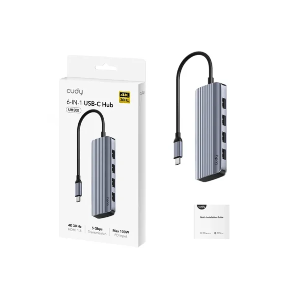 Cudy UH500 laptop dock/port replicator USB 3.2 Gen 1 (3.1 Gen 1) Type-C Grey, Silver
