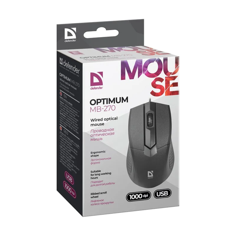 Defender Optimum MB-270 mouse Office Right-hand USB Type-A Optical 1000 DPI