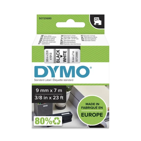 DYMO Authentic D1 Labels | Black Print on White Tape | 9 mm x 7 m | Self-Adhesive Labels for LabelManager Label Makers | Made in Europe