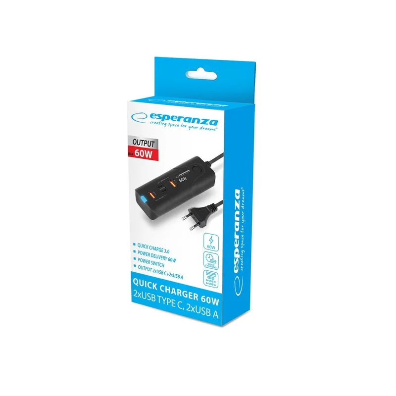 Esperanza EZC109 mobile device charger Universal Black AC Fast charging Indoor