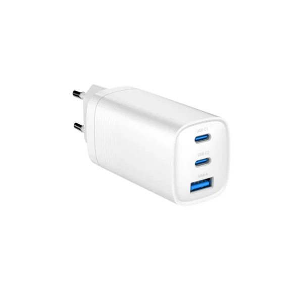 Gembird TA-UC-PDQC65-01-W 3-port 65 W GaN USB PowerDelivery fast charger, white