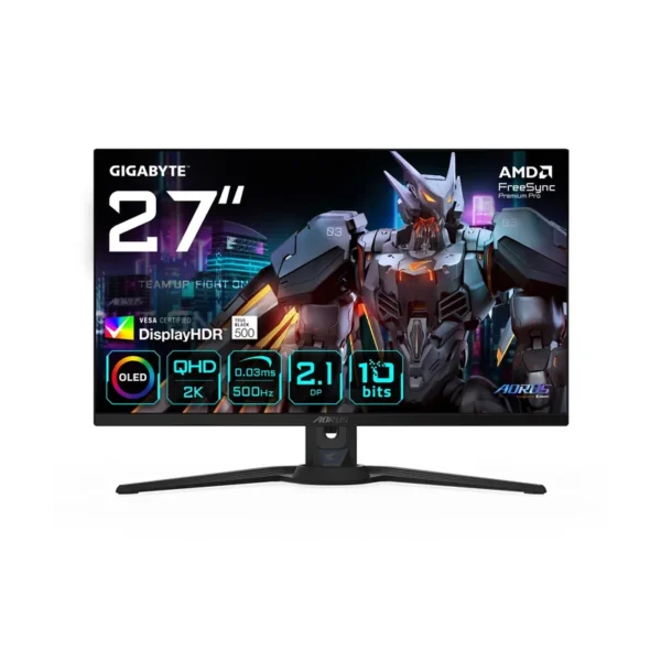 GIGABYTE AORUS FO27Q5P OLED QHD Gaming Monitor - 2560 x 1440, 500Hz, 0.03ms, KVM, 300 cd/m², FreeSync Premium Pro, DisplayHDR True Black 500, DisplayPort 2.1
