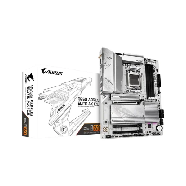 GIGABYTE B650 AORUS ELITE AX ICE Motherboard - Supports AMD Ryzen 9000 CPUs, 12+2+2 Phases Digital VRM, up to 8000MHz DDR5 (OC), 1xPCIe 5.0 + 2xPCIe 4.0 M.2, Wi-Fi 6E, 2.5GbE LAN, USB 3.2 Gen 2x2