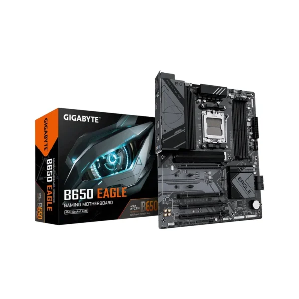 GIGABYTE B650 EAGLE Motherboard - AMD Ryzen 9000 Series CPUs, 12+2+2 Phases VRM, up to 7600MHz DDR5 (OC), 1xPCIe 5.0 + 2xPCIe 4.0 M.2, GbE LAN, USB 3.2 Gen 2