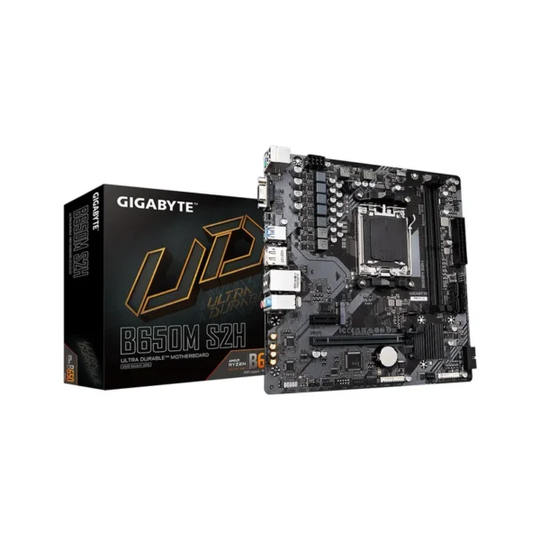 GIGABYTE B650M S2H Motherboard - AMD Ryzen 9000 Series CPUs, 5+2+2 Phases VRM, up to 6400MHz DDR5 (OC), 1xPCIe 4.0 M.2, GbE LAN, USB 3.2 Gen 1