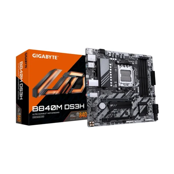GIGABYTE B840M DS3H Motherboard - AMD Ryzen 9000 CPUs, 8+2+2 Phases VRM, up to 8200MHz DDR5, 2xPCIe 4.0 M.2, 2.5GbE LAN, USB 3.2 Gen 1
