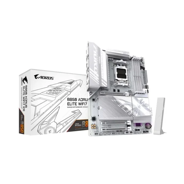 GIGABYTE B850 AORUS ELITE WIFI7 ICE Motherboard - AMD Ryzen 9000 Series CPUs, 12+2+1 Phases Digital VRM, up to 8200MHz DDR5 (OC), 1xPCIe 5.0 + 2xPCIe 4.0 M.2, 2.5 LAN, WIFI 7, USB 3.2 Gen 2x2