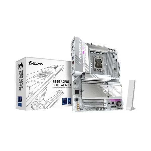 GIGABYTE B860 AORUS ELITE WIFI7 ICE Motherboard - Intel Core Ultra Series CPUs, 14+1+2+1 Phases VRM, up to 9200MHz DDR5, 1xPCIe 5.0 + 2xPCIe 4.0 M.2, 2.5GbE LAN, WIFI 7, USB 4