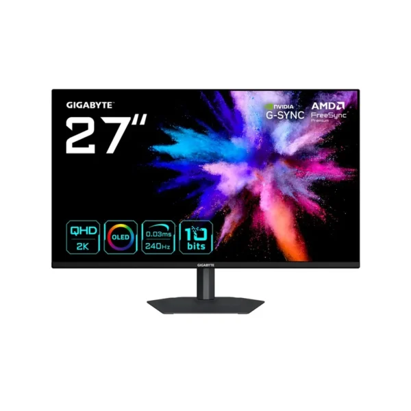 GIGABYTE GO27Q24A 27” OLED 2K QHD Gaming Monitor- 2560 x 1440, 240Hz, 0.03ms, 400 cd/m2, FreeSync Premium, G-Sync Compatible, HDMI 2.1, Displayport 1.4