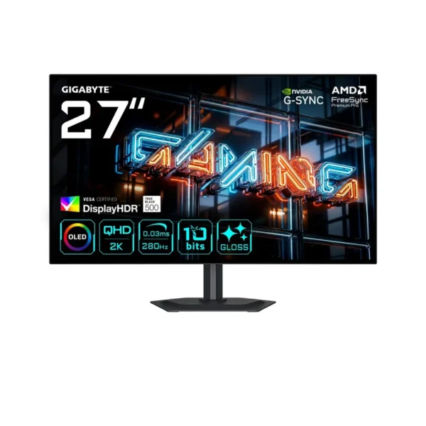GIGABYTE MO27Q28GR 27” Glossy WOLED QHD Gaming Monitor - 2560 x 1440, 280Hz, 0.03ms, 335 cd/m², Display HDR True Black 500, HDMI 2.1, Displayport 1.4