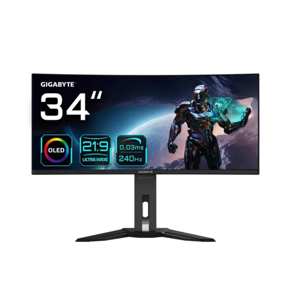GIGABYTE MO34WQC2 34" OLED WQHD Curved Gaming Monitor - 3440 x 1440, 240Hz, 0.03ms, KVM, 250 cd/m², FreeSync Premium Pro, DisplayHDR True Black 400, HDMI 2.1, Displayport 1.4
