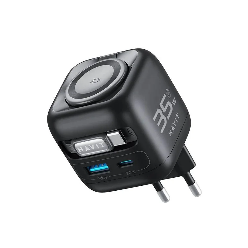 Havit UC250 A-EU - GaN travel charger with extendable cable (black)
