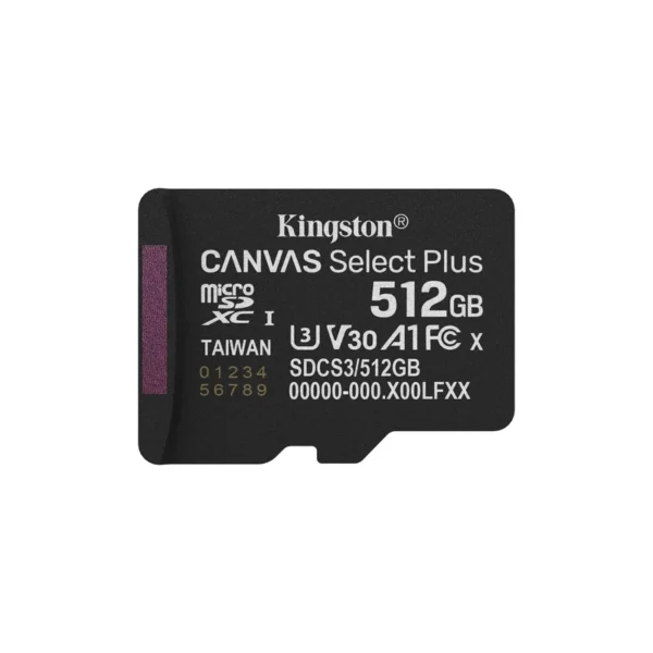 Kingston Technology 512GB microSDXC Canvas Select Plus Gen3 150MB/s A1 Card + Adapter