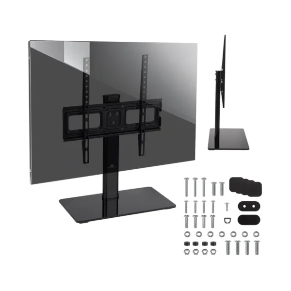 Maclean MC-450 Universal TV Stand for TV Cabinet max. 40kg, max. VESA 400x400 32-65" Tempered Glass Base 3-Level Height Adjustment
