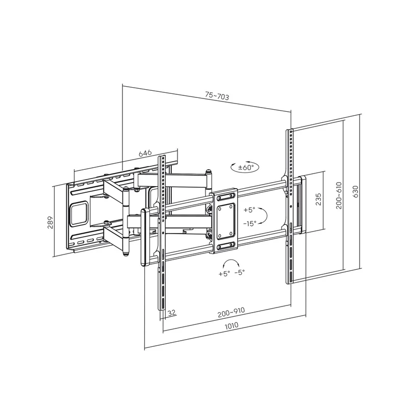 Maclean MC-482 TV Wall Mount Bracket for 60-120" Flat & Curved TVs up to 120kg Max. VESA 900x600 Swivel, Tilt and Rotate, Universal TV Mount TV Bracket