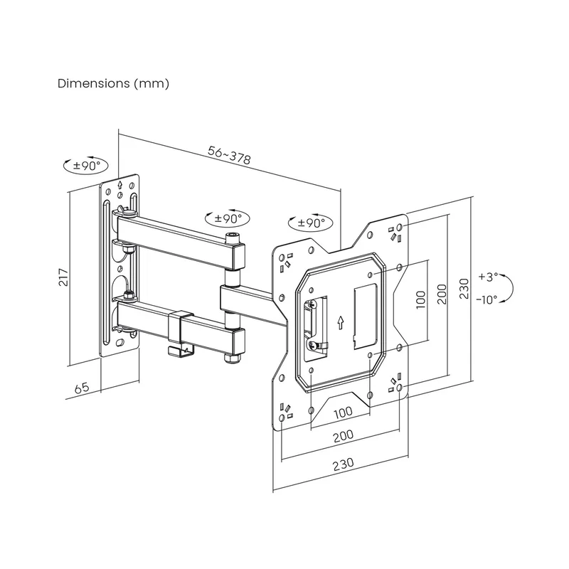 Maclean MC-700N TV Monitor Wall Mount Universal max VESA 200x20 23"-43" 30kg Black Extendable Tilting for Small TVs