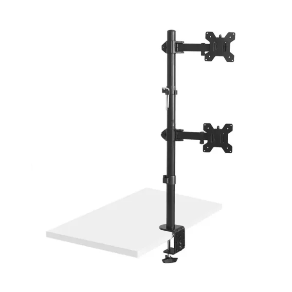 Maclean MC-967 Double Vertical Monitor Desk Mount Screen Holder max VESA 100x100, 13-27", 2x 9kg Powder Coated Tilting Rotating Adjustable