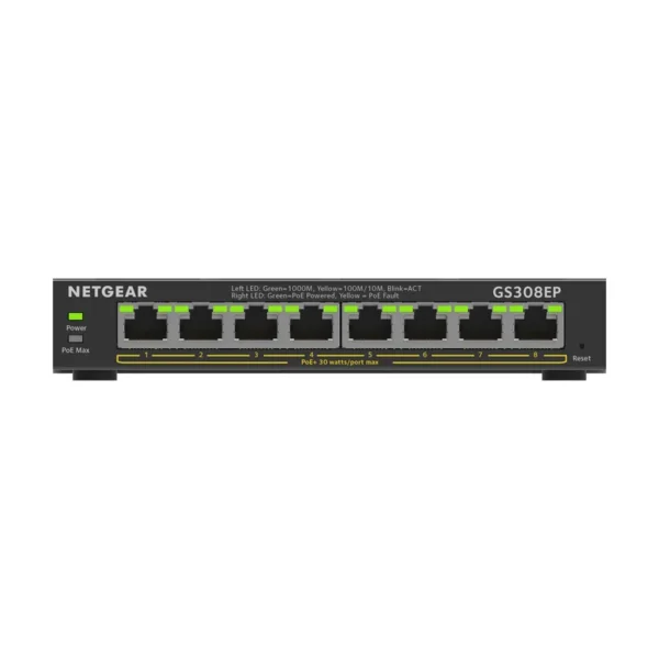NETGEAR 8-Port Gigabit Ethernet PoE+ Plus Switch (GS308EP) Managed L2/L3 Gigabit Ethernet (10/100/1000) Power over Ethernet (PoE) Black